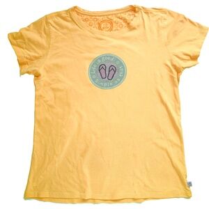 Life is Good T-shirt with Flip Flop Image, Yellow, Women's Medium